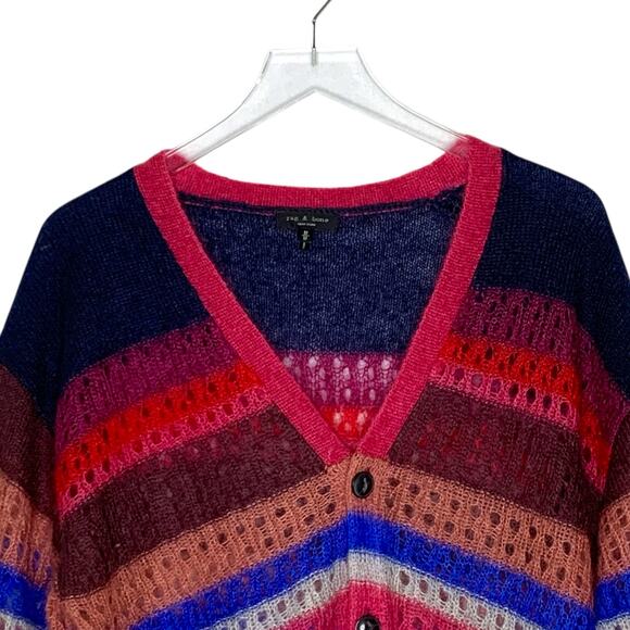 Rag & Bone M Nassau Mohair Silk Blend Cardigan Striped V Neck Multicolor - Picture 5 of 11